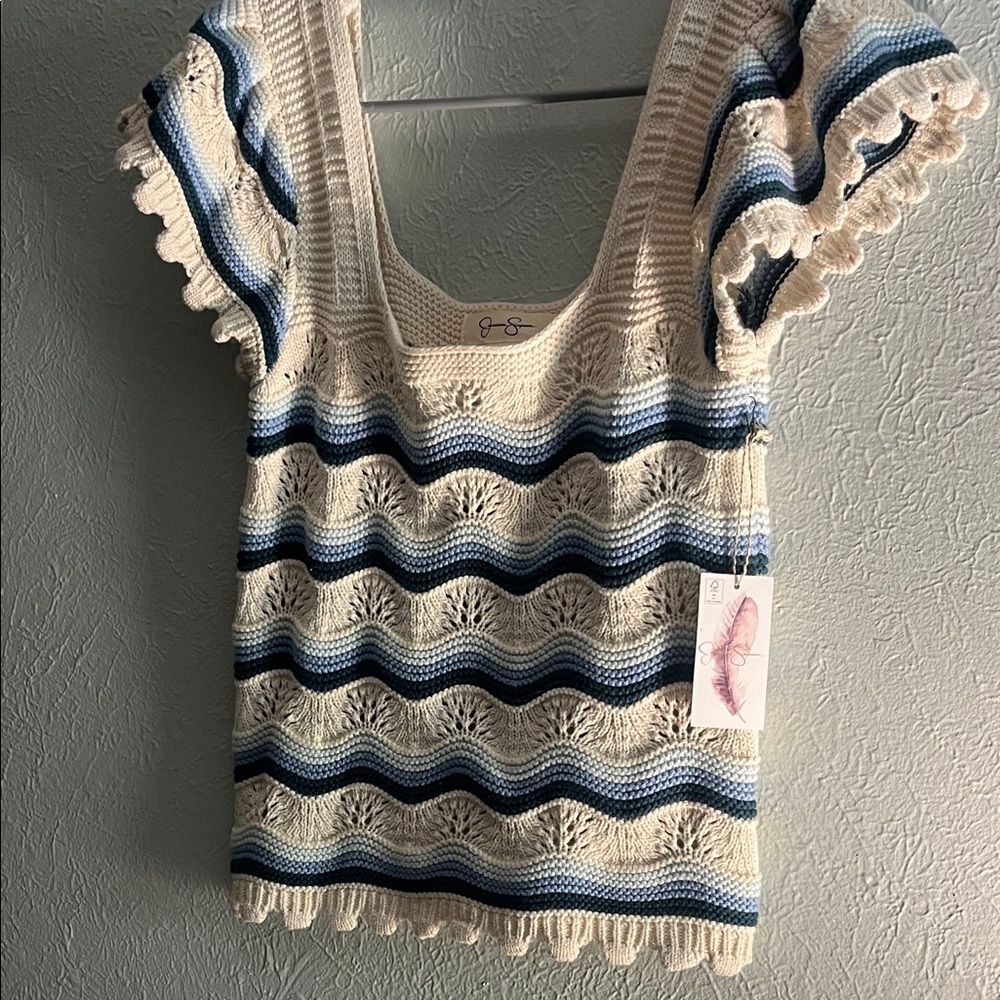 Jessica Simpson Cream and Blue Striped Knit Top